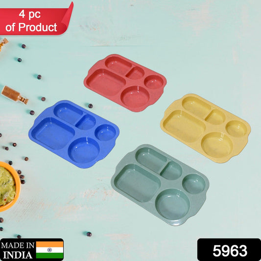 Divided Plates, 5 Compartments 32 CM Split Plates, Shatterproof Separating Plates For Kids And Adults, Microwave and Dishwasher Tableware Set, Multi-Colour, Modern (4 Pc Set) - Springkart