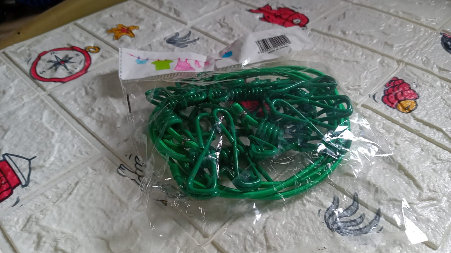 Elastic Cloth Drying Rope with 12 Metal Clip Portable Clothes line For Home & Travel - Springkart
