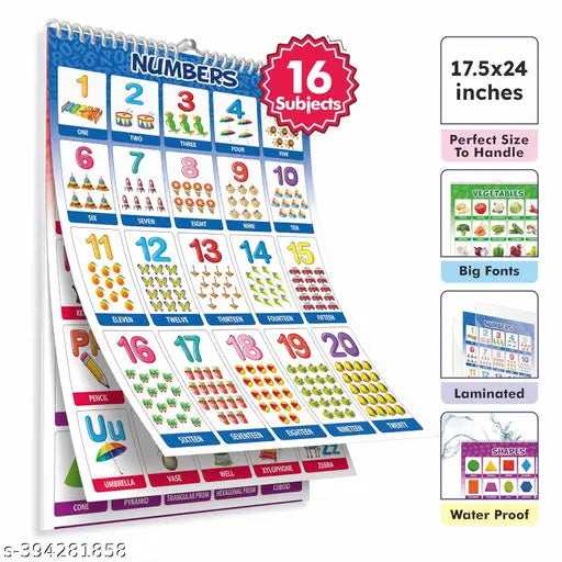 Educational Early Learning Chart For Kids (16 Chart) - Children Spiral Wall Picture Chart - Springkart