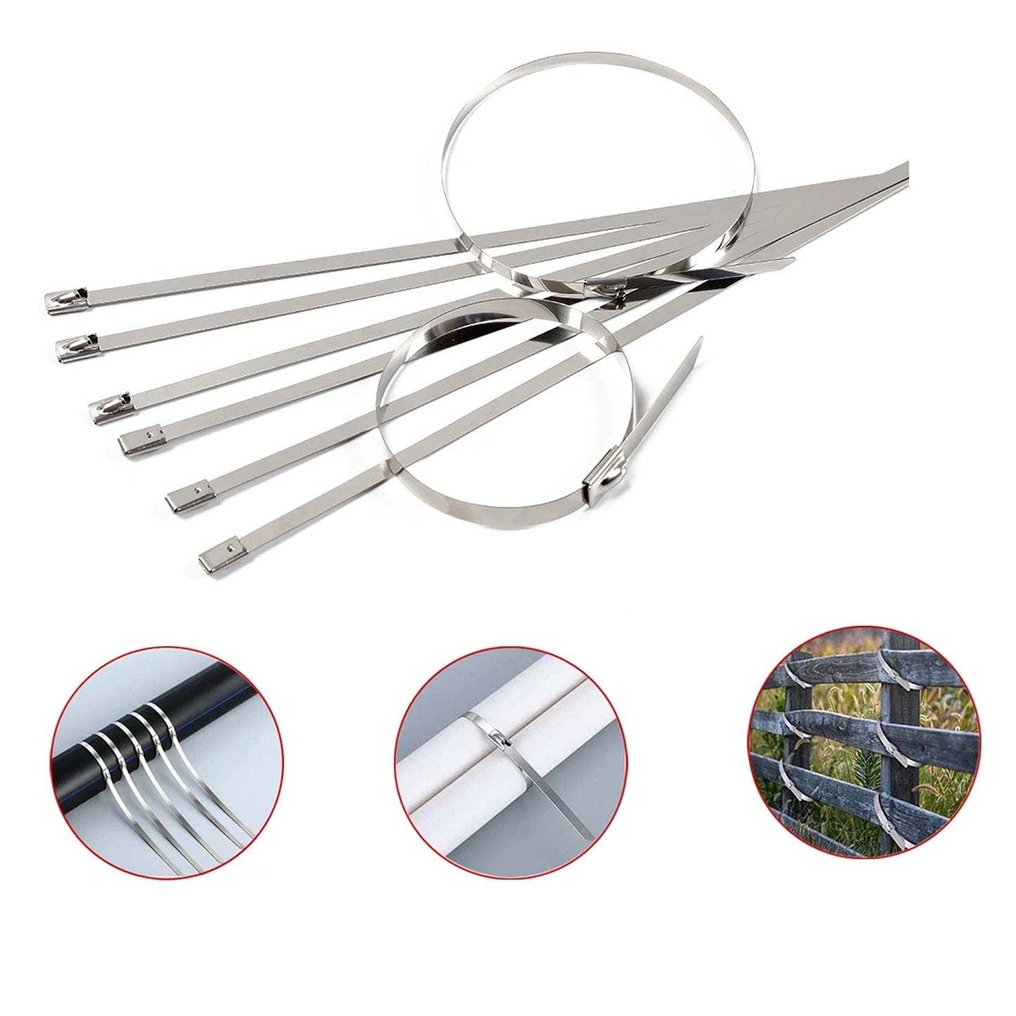 Stainless Steel Cable TIE Used for Solar, Industrial and Home Improvement Multipurpose HIGH Strength, Self-Locking Zip Ties, Multi-purpose Tie, Portable Rustproof 100Pcs Wide Application Zip Tie Set for Building (100 pcs Set / 4.6x200MM) - Springkart