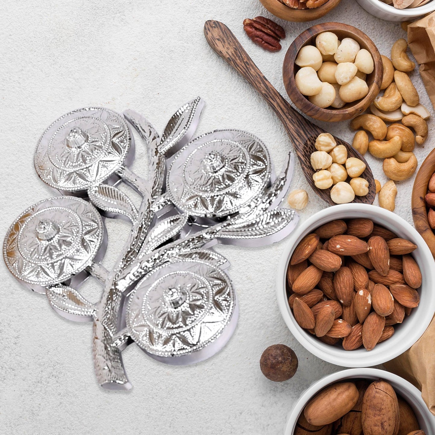 Tree Shape 4 Compartment Mukhwas Dani Serving Tray For Home & Kitchen Use - Springkart