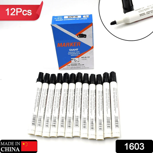 BLACK PERMANENT MARKER LEAK PROOF MARKER CRAFTWORKS, SCHOOL PROJECTS AND OTHER | SUITABLE FOR OFFICE AND HOME USE (PACK OF 12 PC) - Springkart
