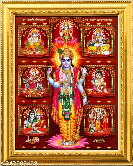 Laxmi Vishnu Garuda/Hindu Bhagwan Devi Devta golden designed frame with Laminated(6inchesx8inches) - Springkart