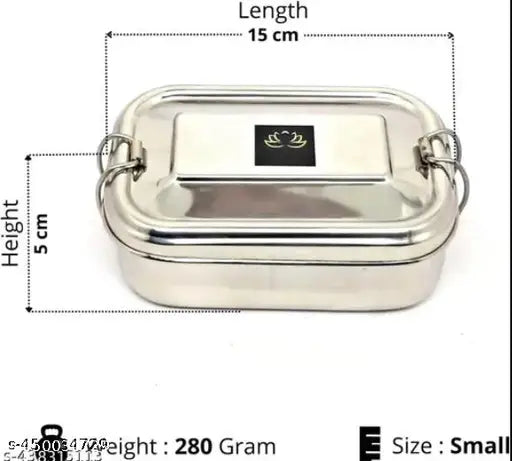 Stainless Steel Rectangular Shape Lunch Box | School Lunch Box Size - 500 ml (Silver) - Springkart