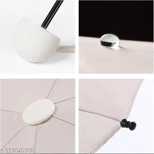 Mini Umbrella with Case for Men & Women (Manual Open) Compact Travelling Umbrella, Polyester & UV Protection Fabric for Summer/Anti-Slip Handle-Summer- 6 Frame (Beige) - Springkart