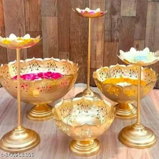 Decorative Urli Bowl Tealight Holder Stand and Pooja (Set of 3) . - Springkart