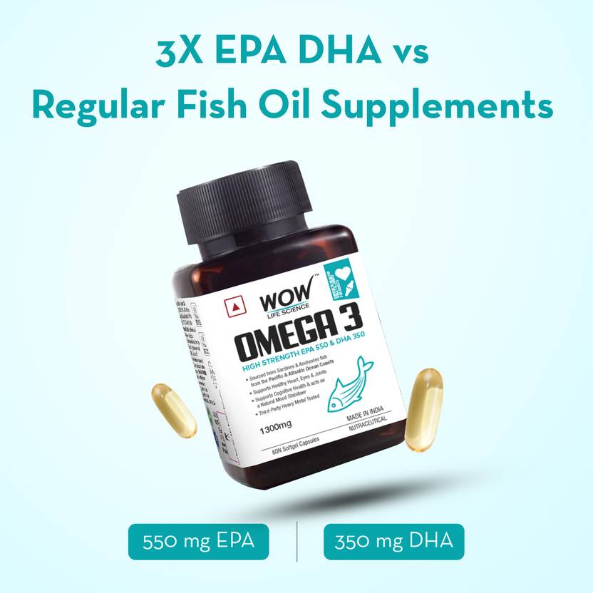 WOW Life Science Omega-3 1300 mg EPA +DHA Enriched (60 Capsules)
