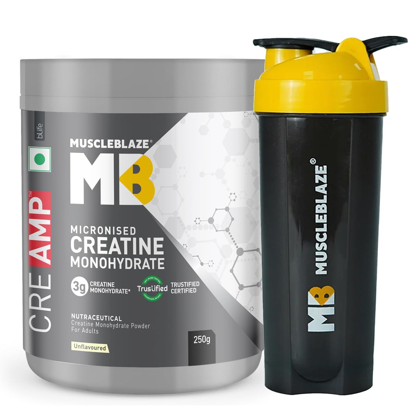 MuscleBlaze Micronised Creatine Monohydrate CreAMP Powder, Unflavoured (32 Servings, 100g) | Trustified Certified Creatine