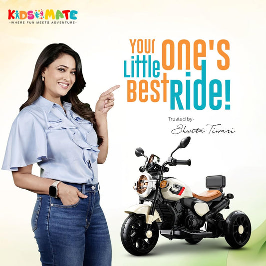 Kidsmate Ride Xtreme Electric Bike for Kids | 6V Battery, MP3 Player, USB, Bluetooth, LED Lights & Foot Accelerator | Battery-Operated Ride-On Bike with Backrest for Boys & Girls Aged 1-5 Years