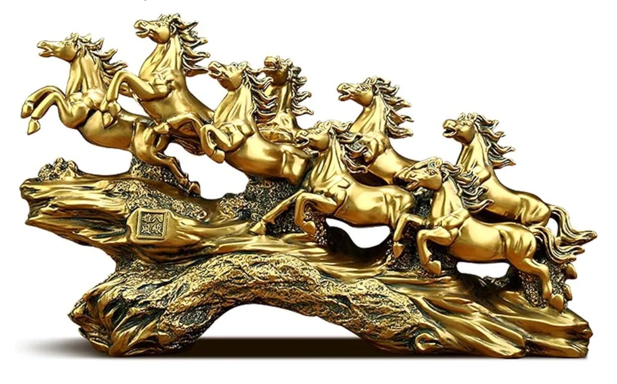 UAG Exports Golden 19 Inch 7 Running Victory Horses Resin Statue Vastu Feng Shui Showpiece for Living Room, Home Decor, Office, Housewarming, Anniversary, Birthday Gift