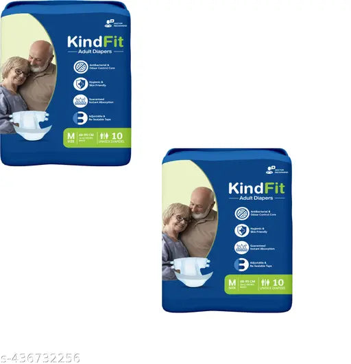 Kindfit Open Tape Adult Diaper | Tape Type | Unisex | Medium Size | Pack of 2 - Springkart