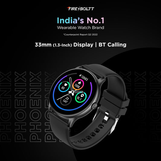 Fire-Boltt Phoenix Smart Watch with Bluetooth Calling 1.3,120+ Sports Modes, 240 * 240 PX High Res with SpO2, Heart Rate Monitoring & IP67 Rating (Black) - Springkart