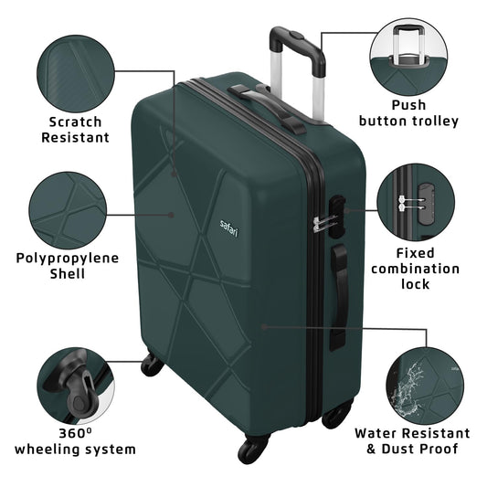Safari Pentagon Set of 2, Cabin & Checkin Trolley Bags Hard Case Polypropylene 4 Wheels 360 Degree Wheeling System Luggage, Travel Bags, Suitcase for Travel, Trolley Bags for Travel, Dusk Green