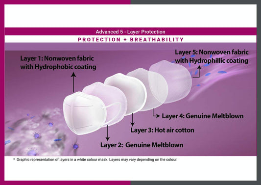 Promisca Unisex N95 (Pack of 5) Ear Loop Style Protective Face Mask 5 layered filtration with genuine Melt Blown and Hot Air Cotton Layers (Regular)