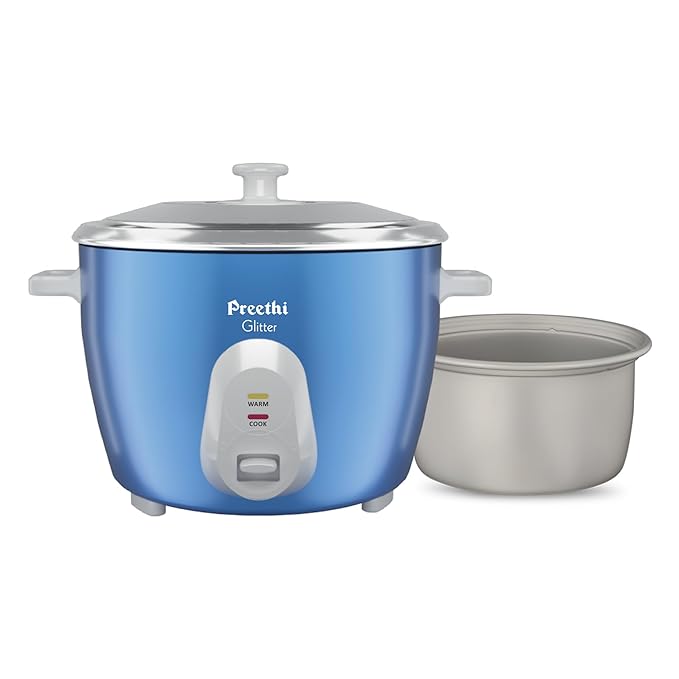 Preethi Glitter Electric Cooker, 1.8 Liters with Double Pan - Blue I Anodized Aluminium Pan I Energy Efficient Cooking (RC 332)