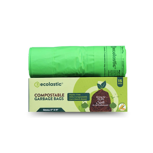Ecolastic 100% Compostable & Eco-friendly Garbage Bags I SMALL (17 x 19 in.) I 75 bags I Pack of 5 I Capacity 20L I Green Colour
