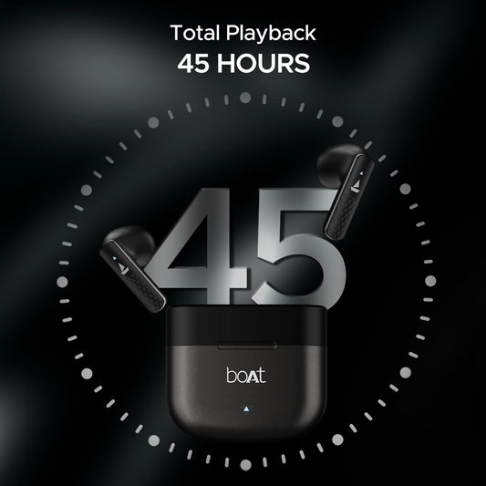 boAt Airdopes 91 Prime, 45HRS Battery, 13mm Drivers, Metallic Finish, Low Latency,ENx Tech, Fast Charge, v5.3 Bluetooth TWS in Ear Earbuds Wireless Earphones with mic (Midnight Black) - Springkart