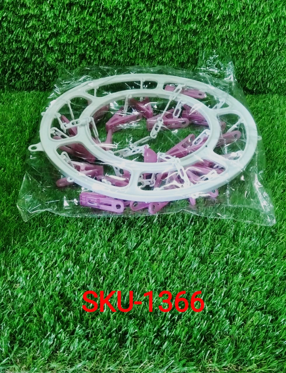 Plastic Round Cloth Drying Stand Hanger with 18 Clips (Multicolour) - Springkart