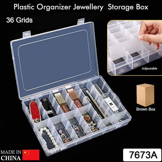 36 Grids Clear Plastic Organizer Jewelry Storage Box with Adjustable Dividers, Transparent Organizer Box (1pc) - Springkart