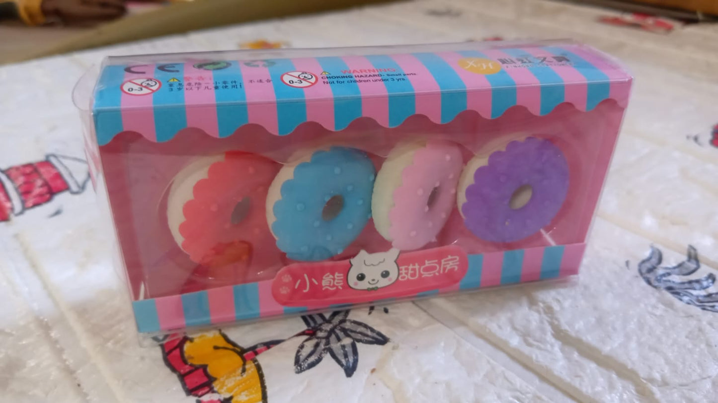 Donut Eraser for Girls & Boys / Eraser for School B'Day Return Gift Party Doughnut Lollipop Ice Cream Theme Shape Erasers Pencils Set for Kids Educational Stationary kit, School Supplies (1 Set 4 Pc) - Springkart