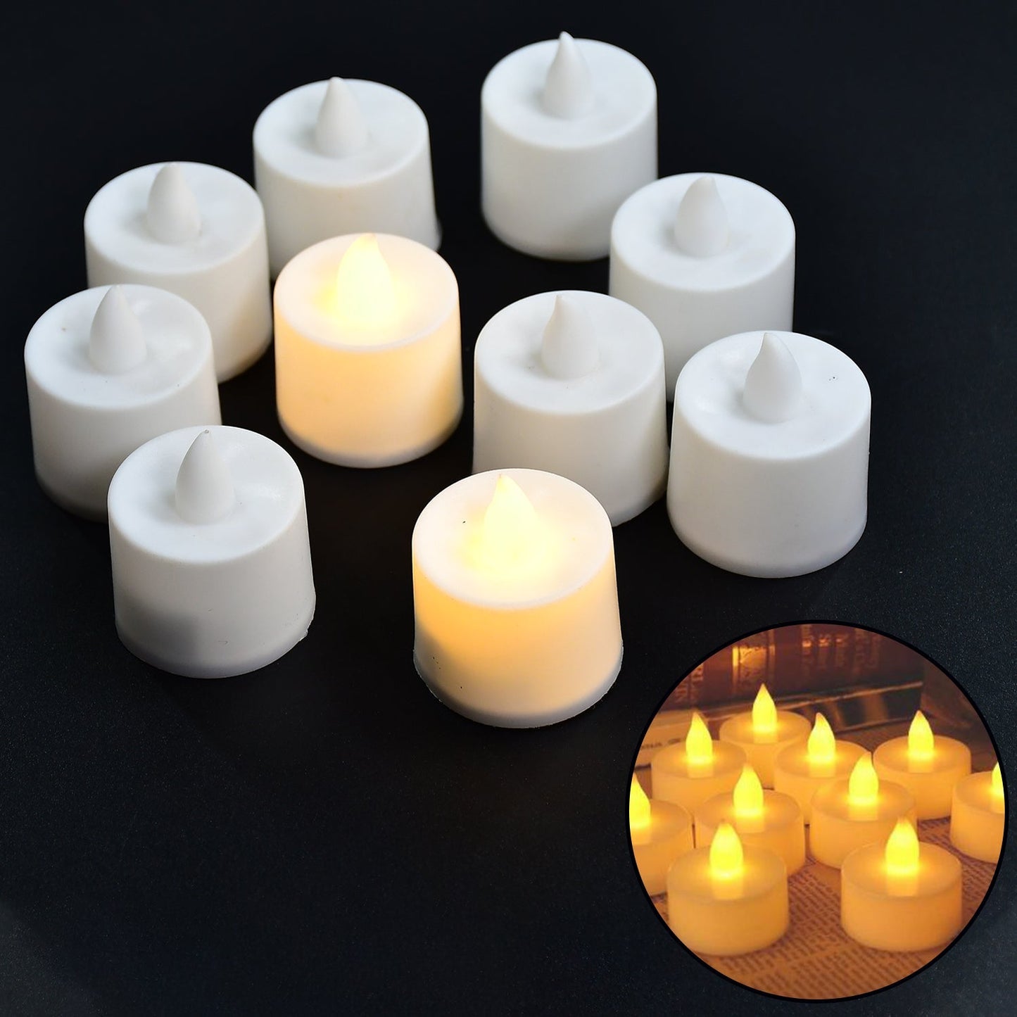 Festival Decorative - LED Yellow Tealight Candles (White, 10 Pcs) With Container - Springkart