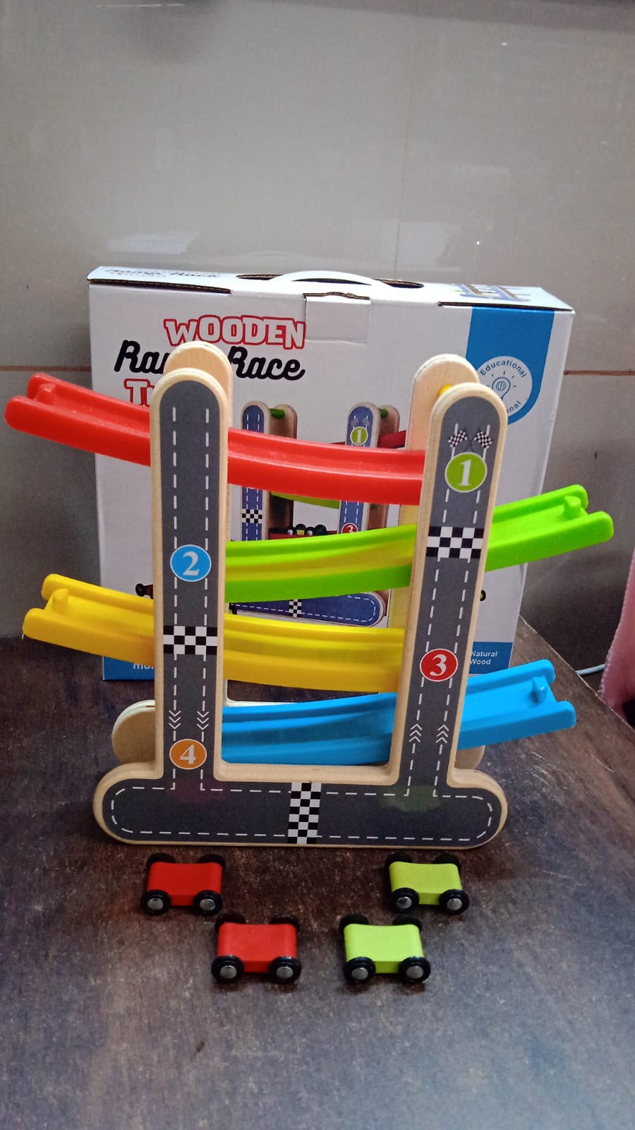 Car Racer Track Play set Wooden Click Clack Toys With 4 Mini Racers (1 Set) - Springkart