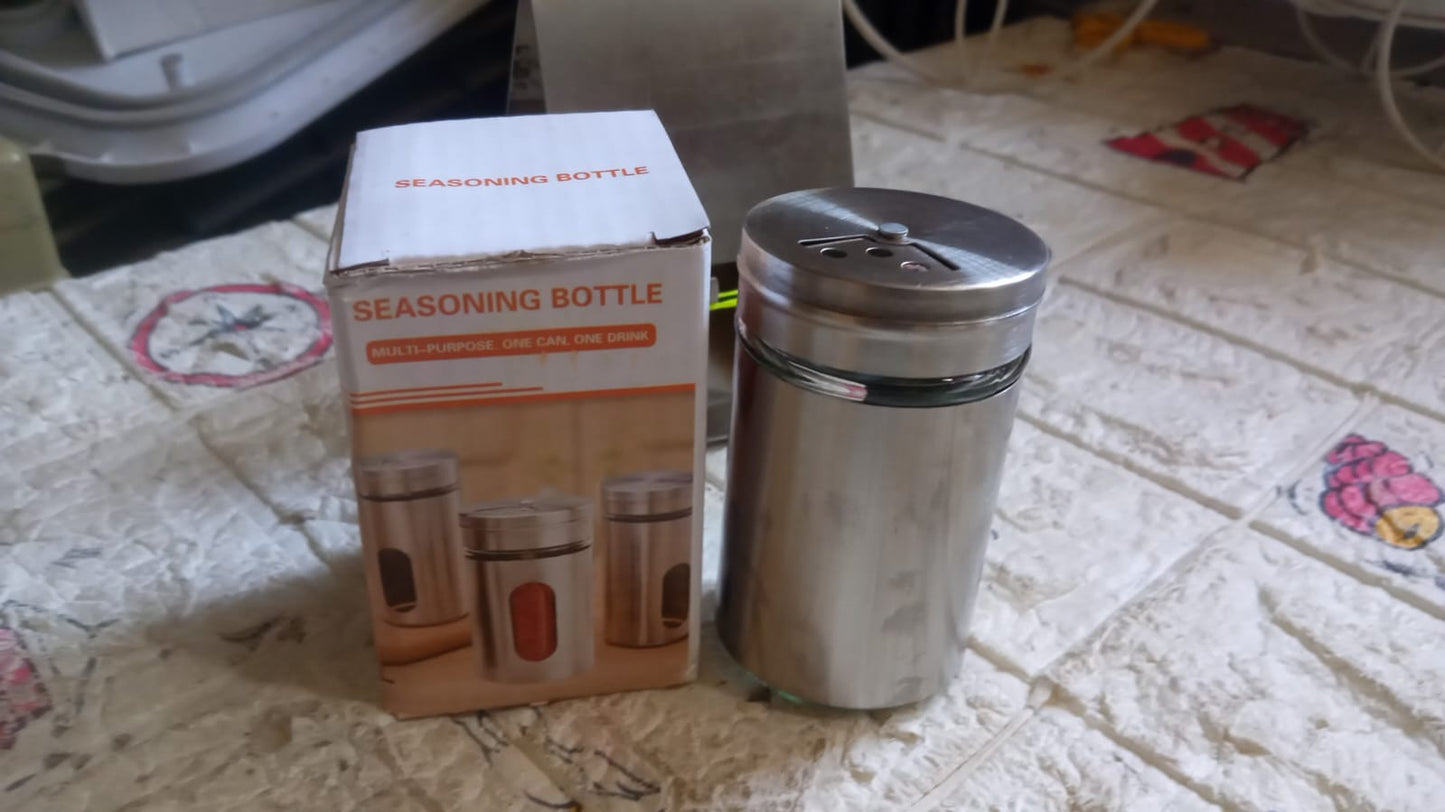 Multi-purpose Seasoning Bottle, Salt and Pepper Shakers Stainless Steel and Glass Set with Adjustable Pour Holes For Home Cooking Picnic, Camping Ration Salt Shakers (1 Pc) - Springkart