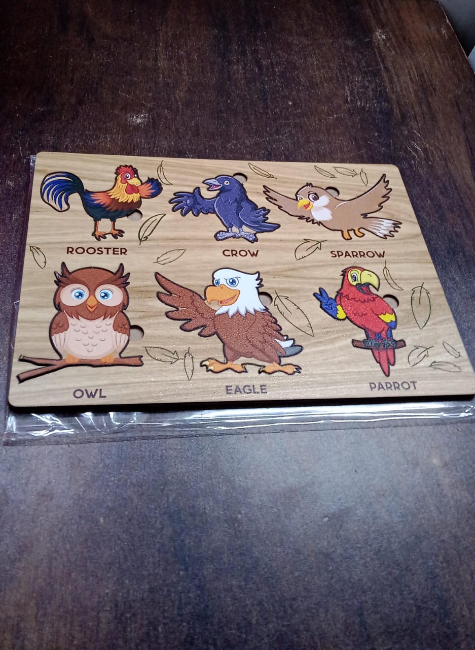 Wooden Bird Puzzle Learning Educational Board (1 Set / 28×20 Cm) - Springkart