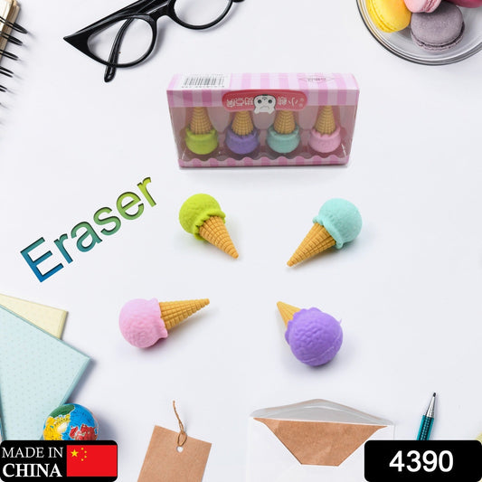 Cone Eraser for Girls & Boys / Eraser for School B'Day Return Gift Party Doughnut Lollipop Ice Cream Theme Shape Erasers Pencils Set for Kids Educational Stationary kit, School Supplies (1 Set 4 Pc) - Springkart