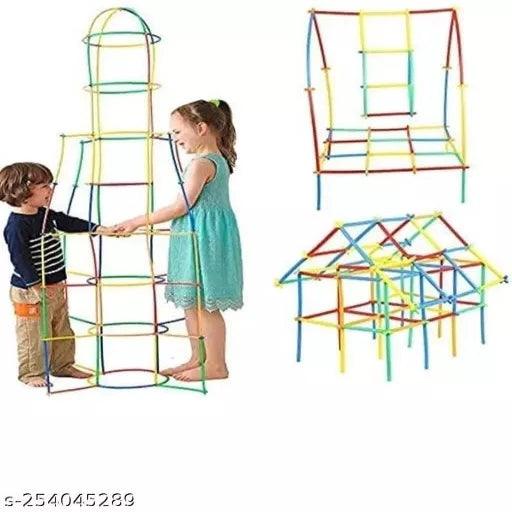 kidsbuddy 100 pcs Smart DIY Stick Toys Assembly Colorful Straw Educational Building Smart City Blocks for Kids Smart Stick with Different Shape Game Set for Kids (Multicolor) - Springkart