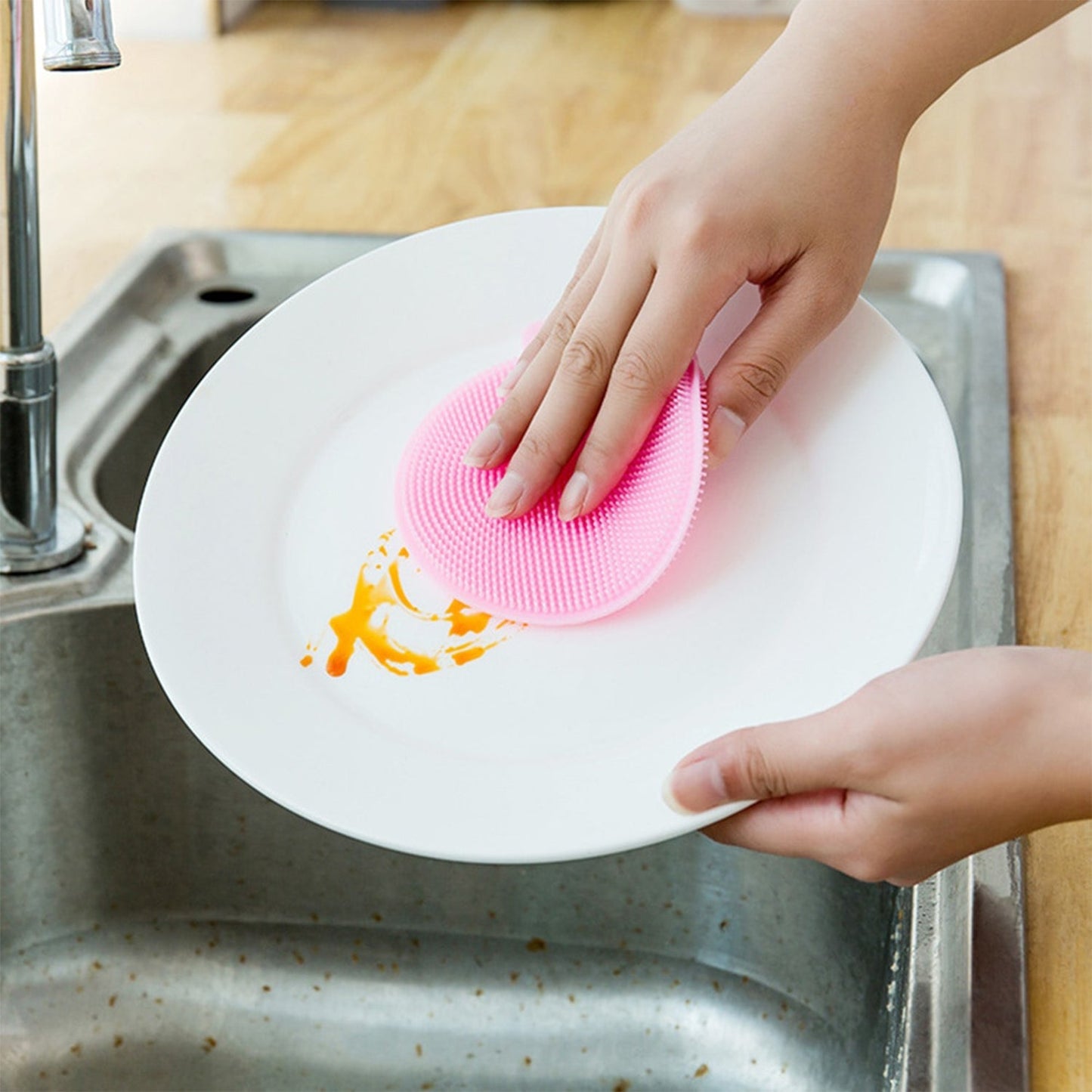 Silicone Dish Scrubber Sponge Mildew Free, Non Stick (Mix Color) - Springkart