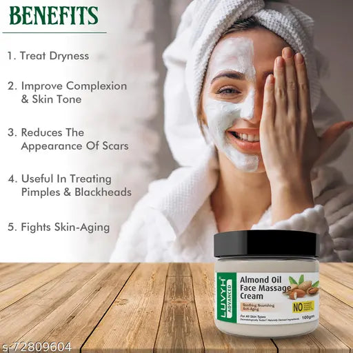 Almond Oil Face Massage Cream (100g) for Skin Hydrating, Soothing Light Weight Formula, Helps Delay Signs of Ageing