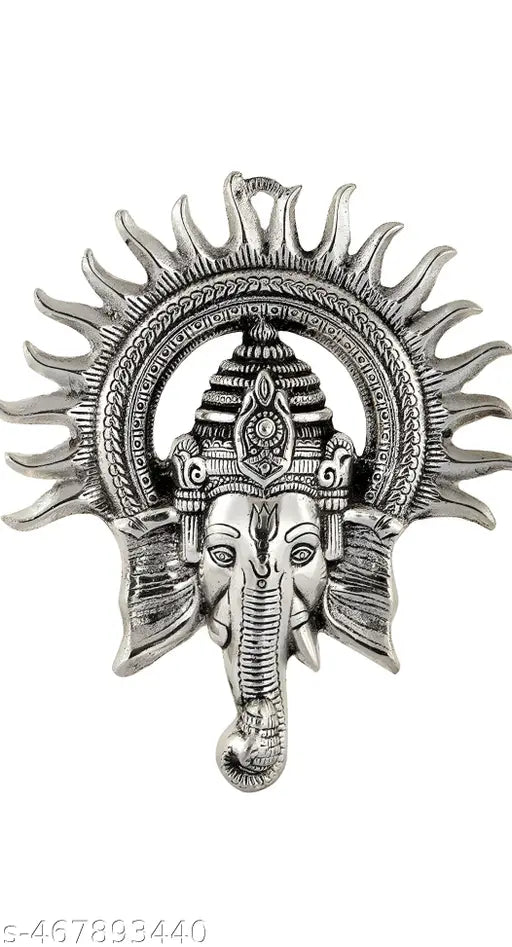 Silver Ganesh Kiran wall hanging home temple office and gift Lord Ganesha With Sun Decorative Metal - Springkart