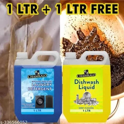 Chamkalo Laundry Detergent (1 LTR), Liquid Detergent,Washing Machine Detergent Liquid & DISHWASH LIQUID GEL YELLOW LEMON SCENT (1 LTR) Combo Pack (Laundry Detergent 1LTR + DISHWASH LIQUID 1LTR) - Springkart