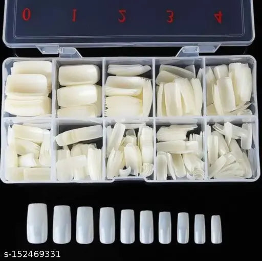 500 Pcs False Acrylic Fingernails Full Cover French Artificial Nails Tip 10 Sizes with Box (Natural) - Springkart