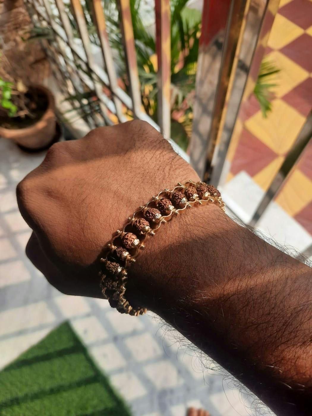 Genuine Paanch Mukhi Modern Rudraksha Bracelet With Gold Plating. - Springkart