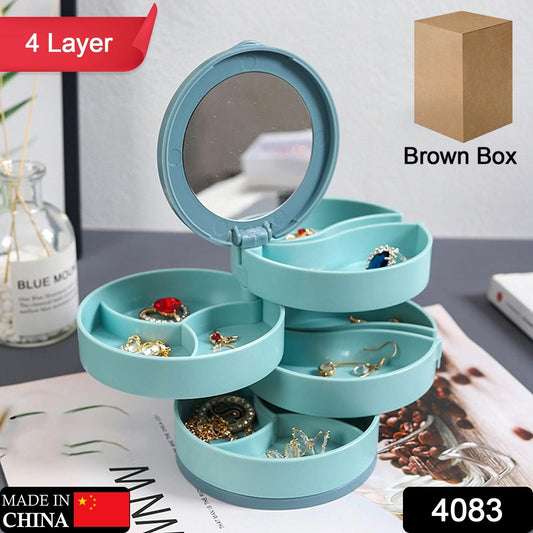 4 Layers Jewellery Box, 360 Degree Rotating Jewelry Box, Jewelry and Earring Organizer Box with Mirror, Accessory Storage Box, Travel Decor Portable Jewelry Case Ornaments Storage Box Necklace Jewelry Organizer Jewelry Organizer Box - Springkart