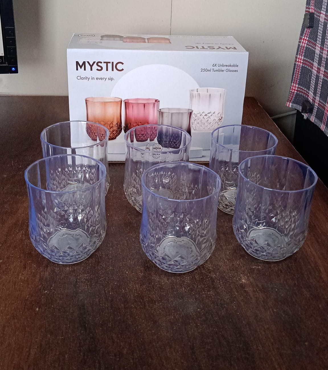 Heavy unbreakable Stylish look fully Transparent Glasses Set 250 ml (6pcs) - Springkart
