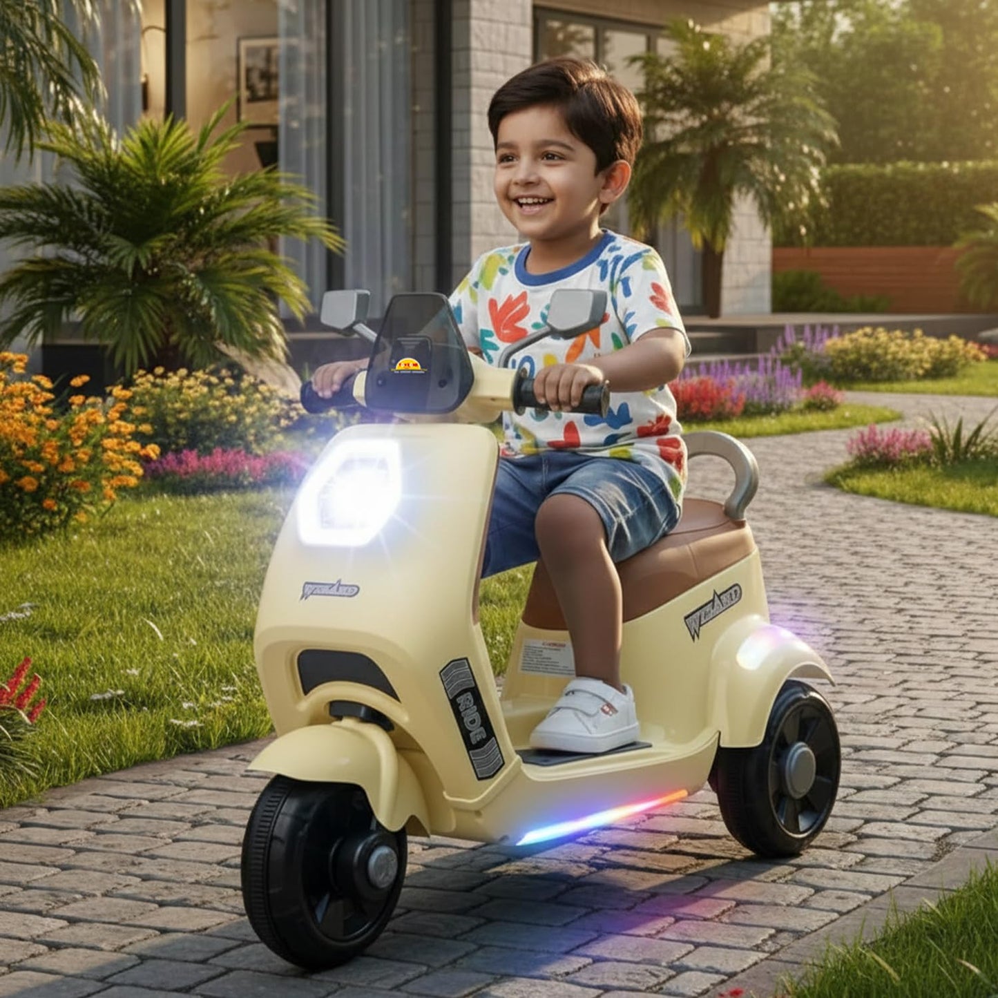 Toyzone Wizard Electric Scooty | Rechargeable Scooty 6V | Powered by 6.5 ah Battery | Music Player with Bluetoooth & USB | 6 Month Warranty on Battery | Make in India | for Kids 2+ Years (Ivory)