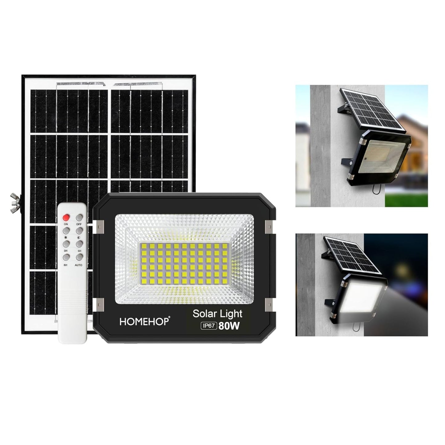 Homehop Solar Flood Light Outdoor 80 Watt Waterproof Wireless Wall Lamp for Garden, Home, Balcony and Patio Auto On Off with Remote (4 Ah, Cool White)