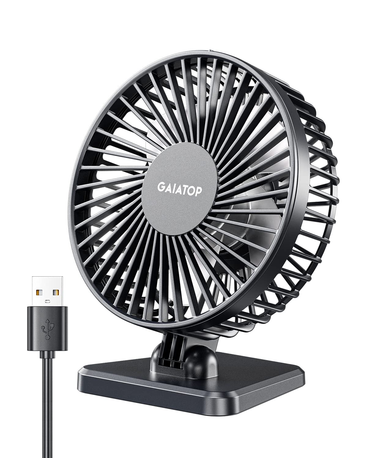 Gaiatop Small Desk Fan 3 Speeds Wind, Portable Mini Desktop Table Cooling Fan in USB Single Button, Adjustment Mini Personal Fan for Home Desktop Office Car (Black)