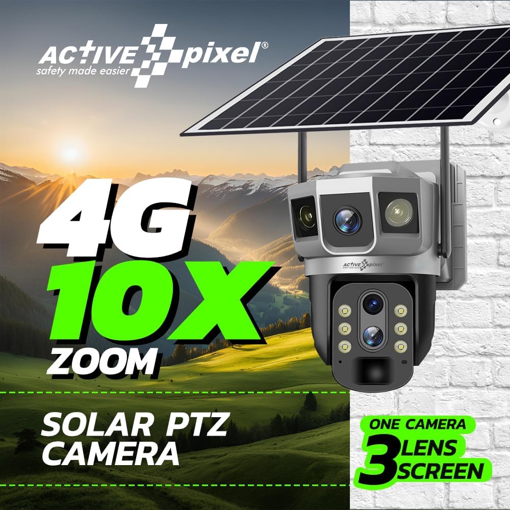 Active Pixel 4+4+4MP 10X Zoom Dual Camera Solar 4G IP PTZ Wireless CCTV Camera Surveillance Outdoor Waterproof Monitor PIR Motion Detect Night Vision