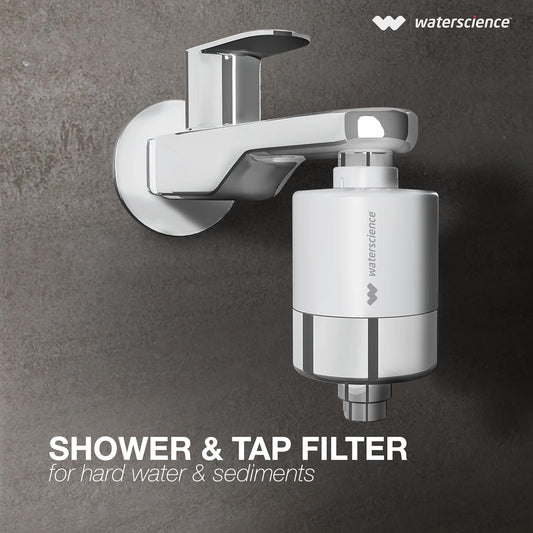 WaterScience CLEO Hard Water Softener for Tap and Shower | Shower Filter for Bathroom | Filter for Tap | for Borewell/Tanker Water - CLEO-SFU-423