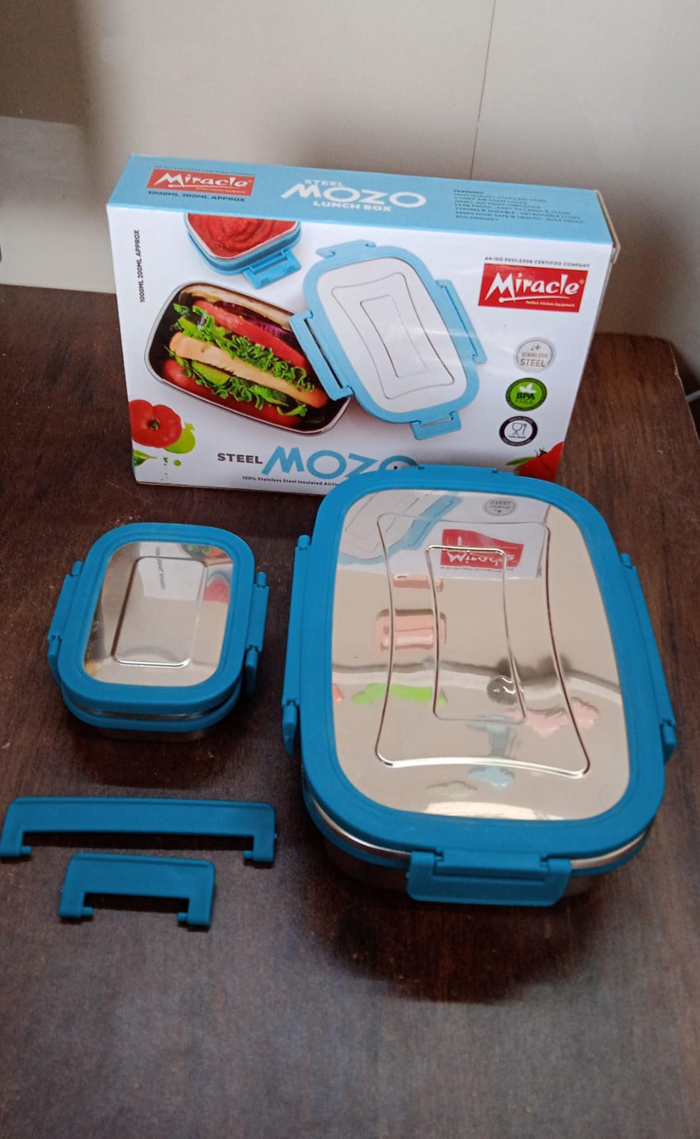 Premium Stainless Steel Lunch Box for Kid, 2 Containers Lunch Box, Perfect Size Meal Lunch Box Set for Office, School and Travelling Tiffin Box (1000 ML+ 200 ML Approx) - Springkart