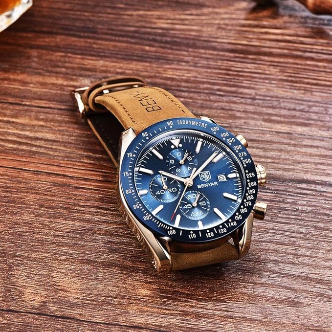 BENYAR Men's Luxury Chronograph Watch – Business, Casual | Quartz Movement with Date Display | Stylish Wristwatch | Gift for Men