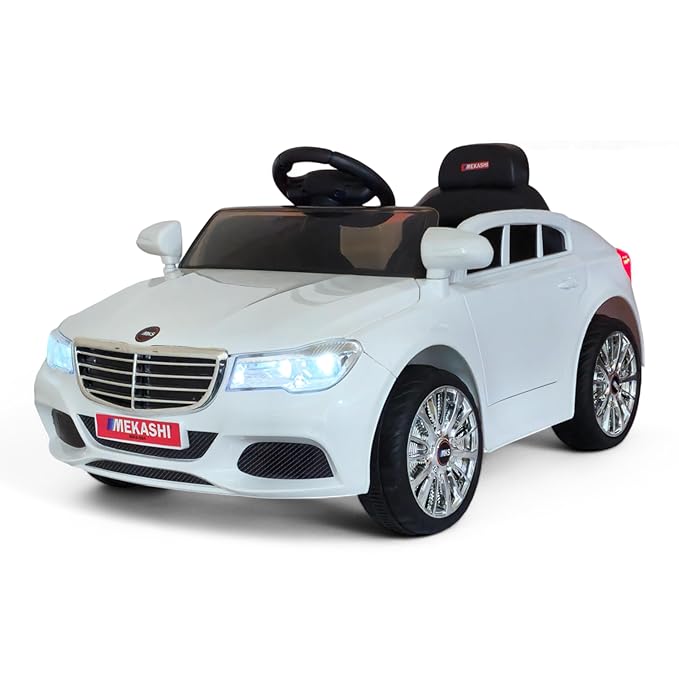 MEKASHI Electric car for Kids Ages 1 to 4 Years with 12V Rechargeable Battery, Remote Control, Bluetooth Music Player, LED Lights, ISI Mark (MKS-004, White)