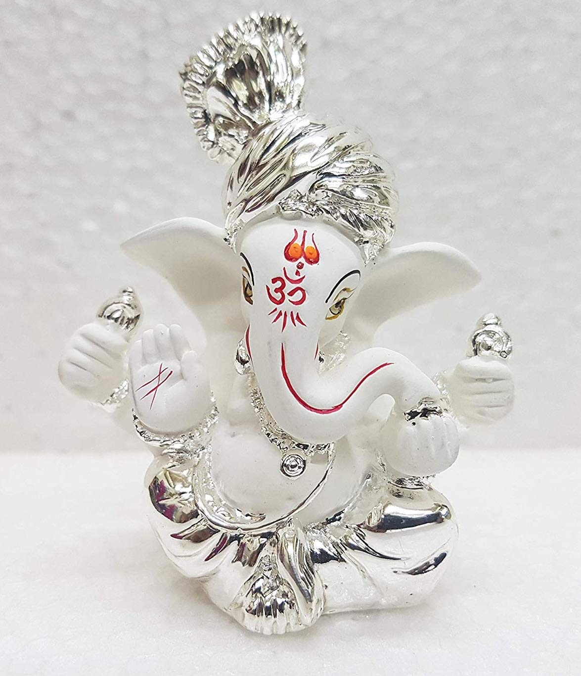 Gold Art India Ganesha Gold Plated Idol for Car Dashboard Ganesha Murti Ganpati Idol for Home Decor Puja Lord Ganesh Statue Gift for Office Desk Puja Room Figurine (Gold and Cream)