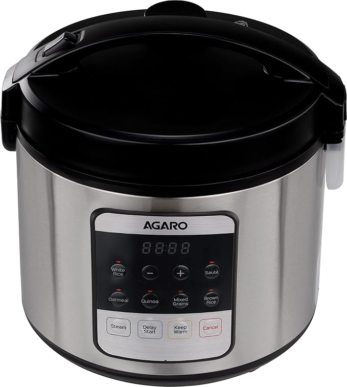 AGARO Royal Electric Rice Cooker, 5 Litre Ceramic Coated Inner Bowl, Steam Basket, 6 Preset Cooking Function With Advanced Fuzzy Logic, Keep Warm Function, 1.5Kgs (approx. 10 cups) raw rice, Silver