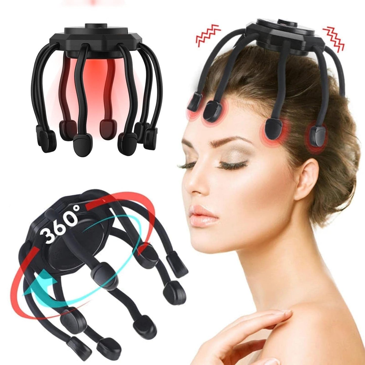 Ultra Scalp Massager - Electric Scalp Head Massager With 3 Modes, 360 Degree High-Frequency Contact, Octopus Claw Scalp Massager For Deep Relaxation, Hair Stimulation,(Black)