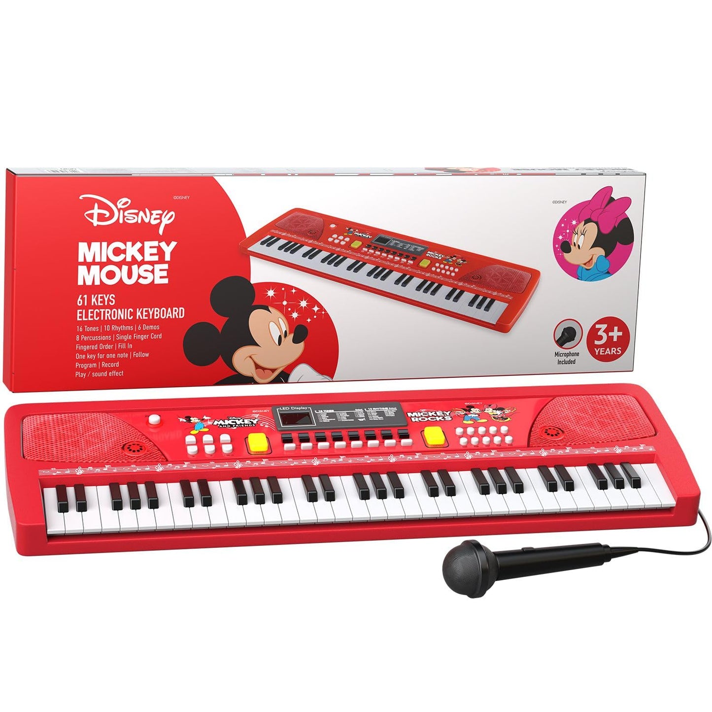 Lifelong Disney Mickey Electronic Piano Keyboard - 61 Keys | Mic & One Side Speaker | 16 Tones, 10 Rhythms, 8 Percussions | Song Record, Finger Chord & Demo Modes | Microphone, USB Powered | 2+ years